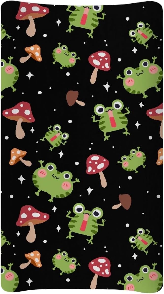 GOSTONG Mushroom Frog Baby Changing Table Cover for Toddlers Removable Soft Breathable Stretchy Diaper Changing Pad Sheets, Newborn Washable Changing Mat Covers