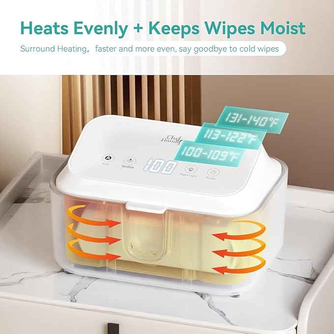 Wipe Warmer for Adult Size Wipes, Baby Wipes Warmer, Large Capacity Wet Wipes Dispenser with UV Sanitizer, Adjustable Temperature, Night Light, Silent Heating, Diaper Wipe Warmer, White