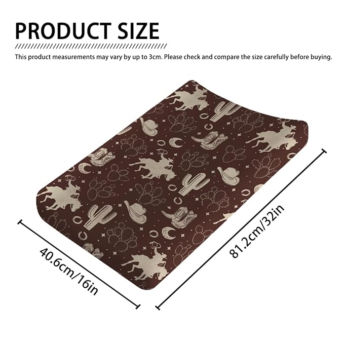 Vintage Western Cowboy Baby Changing Pad Covers Cowboy Horse Boots Hat Cactus Moon Baby Diaper Changing Table Sheets for Boys Wild Plants Soft Breathable Stretchy Nursery Change Table Mats 32''x16''