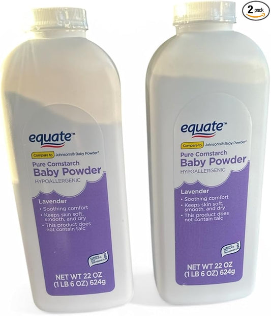 Equate Pure Corn Starch Baby Powder, Lavender Hypoallergenic, Talc-Free, 22 oz, Pack of 2