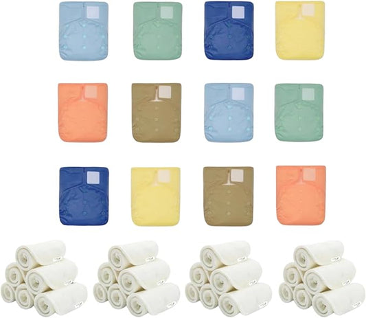 KaWaii Baby HD2 Fast Changing Nappies - 12 Reusable, Leak-Proof Diapers with 24 Premium 5-Layer Inserts for Newborn to Toddler