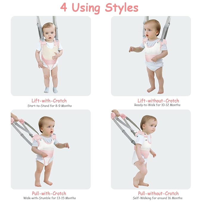 Baby Walker Breathable Baby Walking Harness Handheld Kids Walker Helper Toddler Infant Walker Harness Assistant Belt Pulling and Lifting Dual Use Walking Assistant Strap (Pink 1)