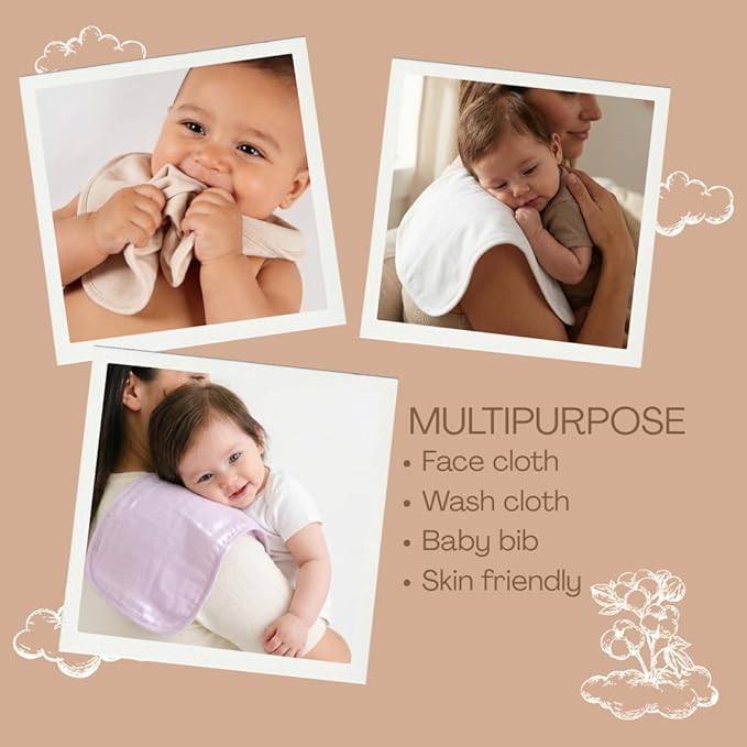 Burping Cloths for Baby Boy & Girl, 6 Pack 100% Cotton Muslin Burp Cloths, Soft & Highly Absorbent, 22x10”, CPC Certified, Breathable for Sensitive Skin, Gift-Ready (Nude, Light Pink, Light Blue)