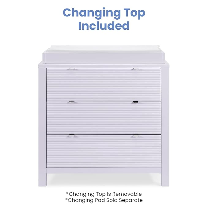 Delta Children Cassie 3 Drawer Dresser with Changing Top and Interlocking Drawers, Lilac