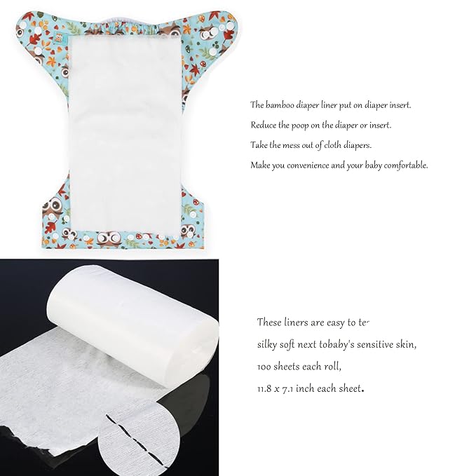ALVABABY Diaper Liner for Baby Cloth Diapers 11.8x7.1 Inch Natural Soft Disposable Diaper Liners Fragrance Free Chlorine Free 100 Sheets