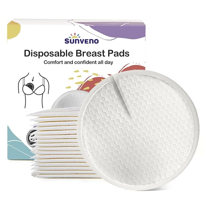 SUNVENO Disposable Nursing Pads, 60 Count, Ultra-Thin Breast Pads with Leak-Lock Protection, Breathable & Soft, 2 Adhesive Strips, Individually Wrapped for Day & Night