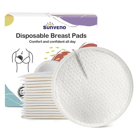 SUNVENO Disposable Nursing Pads, 60 Count, Ultra-Thin Breast Pads with Leak-Lock Protection, Breathable & Soft, 2 Adhesive Strips, Individually Wrapped for Day & Night