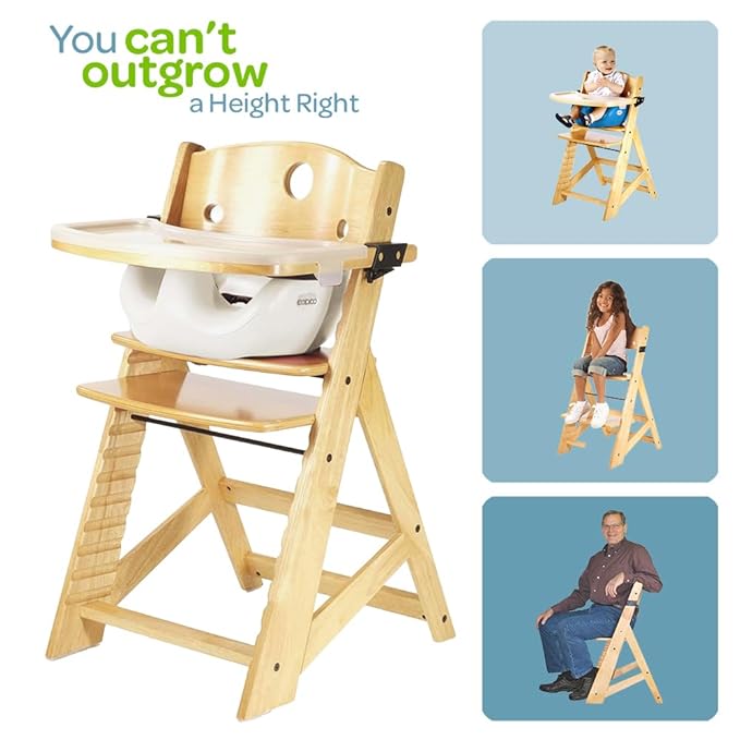 Keekaroo Height Right™ High Chair with Infant Insert & Tray, Natural/Aqua, ONE Size (0051404KR-0002)