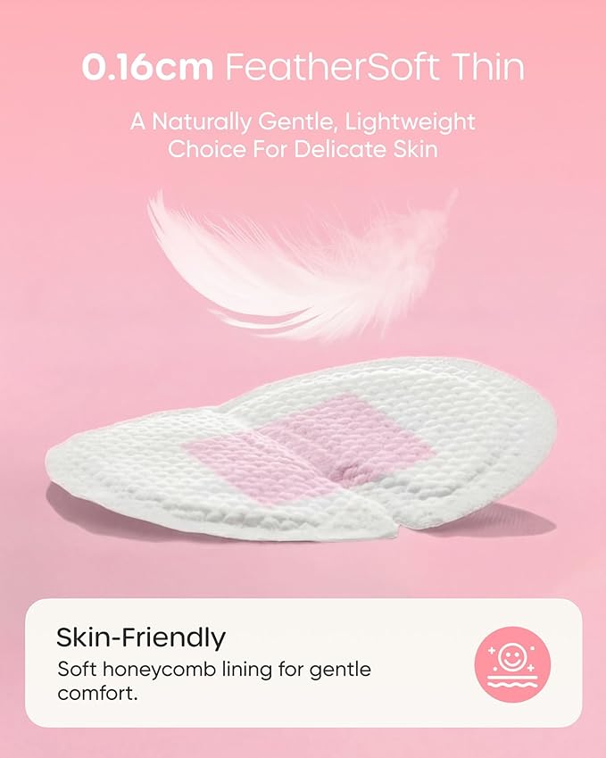Nuliie Skin-Friendly Pink Core Nursing Pads 200 Count, Disposable Breast Pads for Breastfeeding, Gentle & Comfortable, Leakproof, Individually Wrapped