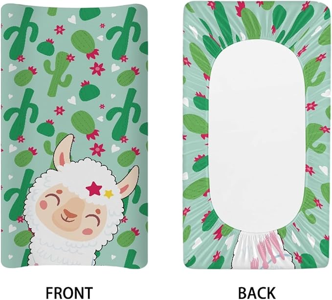 GOSTONG Girls Boys Changing Pad Cvoer with Cactus Alpaca Elastic Soft Changing Mat Sheets Fits 32"x16" Diaper Changing Table, Lightweight & Machine Washable