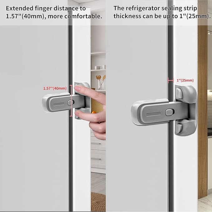 VSTM Fridge Lock for Kids and Toddlers, Child Proof Refrigerator Lock, Baby Safety Freezer Latch Lock Apply to Max 1"(25mm) Sealing Strip, Automatically Lock While Closing The Door(1pc, Grey)