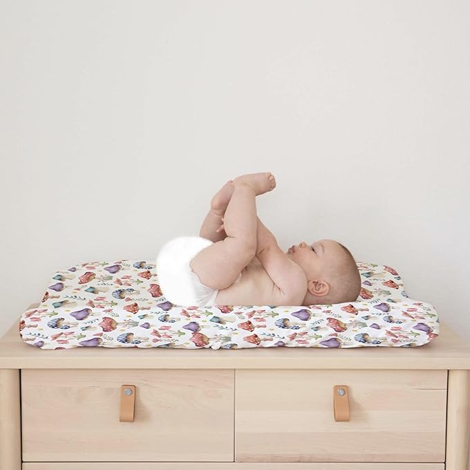 Watercolor Mushroom Baby Changing Pad Covers Colorful Mushroom Floral Leaves Baby Diaper Change Table Sheets for Boy Girl Fantasy Mushrooms Soft Breathable Stretch Changing Pad Table Mats 32''x16''