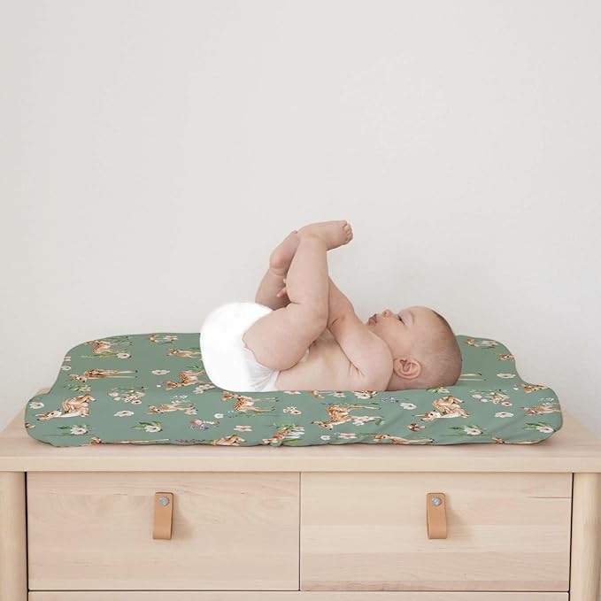 Spring Animal Changing Pad Cover Deer Mushroom Flowers Leaves Forest Baby Nursery Diaper Changing Pad Sheets for Boy Girl Soft Breathable Stretch Fitted Changing Table Sheets Mats 32''x16''