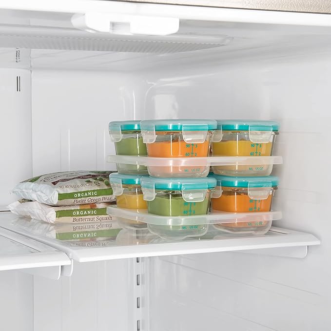 OXO Tot Glass Baby Blocks Food Storage Containers, Teal, 4 oz (Pack of 2)