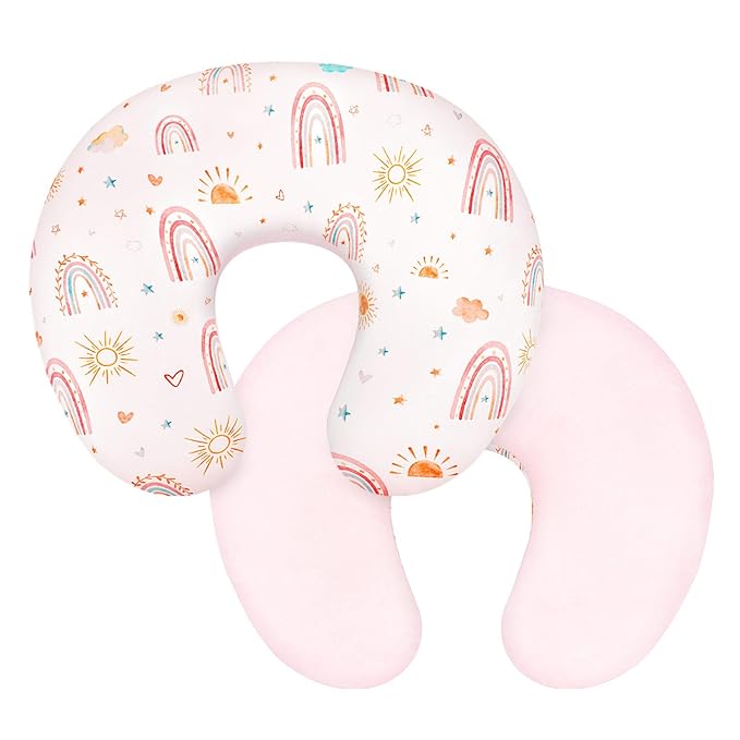 Nursing Pillow Cover 1 Pack, Removable Nursing Pillow Cover for Breastfeeding Pillows, Super Soft Comfortable Slipcover for Boy and Girls, Pink & Sunshine Rainbow