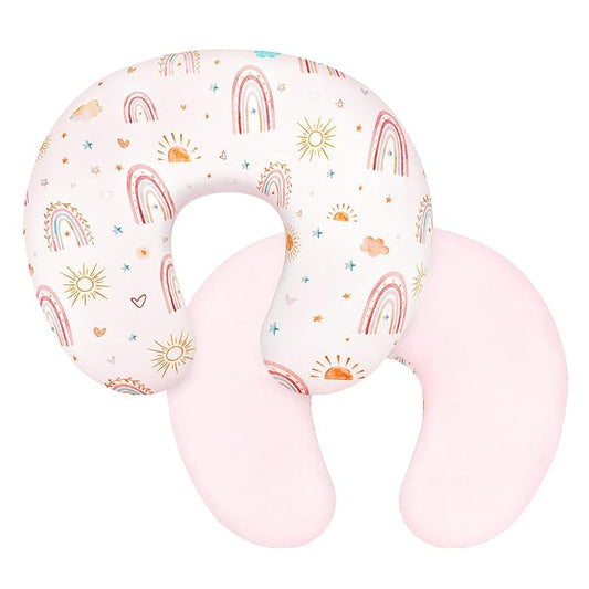 Nursing Pillow Cover 1 Pack, Removable Nursing Pillow Cover for Breastfeeding Pillows, Super Soft Comfortable Slipcover for Boy and Girls, Pink & Sunshine Rainbow