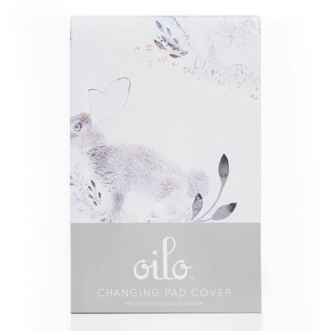Oilo Changing Pad Cover, Breathable Organic Cotton Fitted Jersey, 300 Thread Count, Machine Washable, Fits Standard Changing Pads (32" x 16"), Girl, Boy, & Neutral Nursery Design, Cottontail