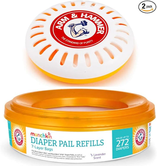 A&H Puck Baking Soda Cartridge And A&H Diaper Pail Refill Ring Holds up to 272 Newborn Diapers, 1 PackOdor Eliminator Cartridges Lavender Scent, Baking Soda Puck, Diaper Pail Deodorizer