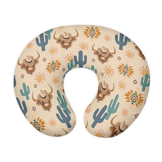 Jeiento Western Highland Cow Nursing Pillowcase Cover Soft Comfortable Breastfeeding Pillow Case for Newborn Zipper U-Shape Slipcovers for Baby Boys Girls