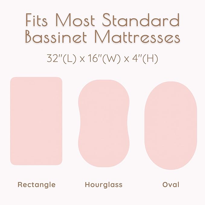 Baby Bassinet Sheets Girls – 100% Cotton Muslin Bassinet Sheets, 2 pc Bassinet Mattress Sheets, 32"x16"x 4", Oeko-TEX Certified, Bedside Bassinet Sheet (Pink)