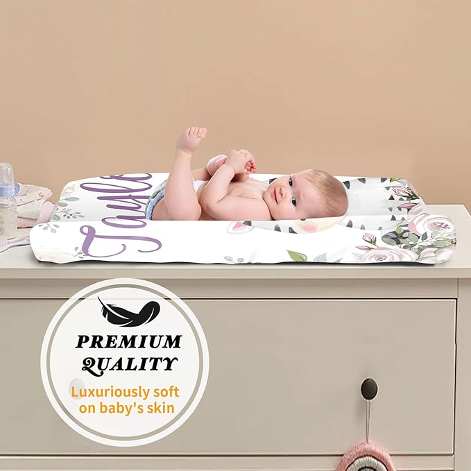 Custom Changing Pad Cover Set - Jersey Knit Comfy CozyUltra Soft Unisex Diaper Changing Table Covers with Personalized Name for Baby Boys Girls - Waterproof Ultra Soft 4 Pcs Set Style03