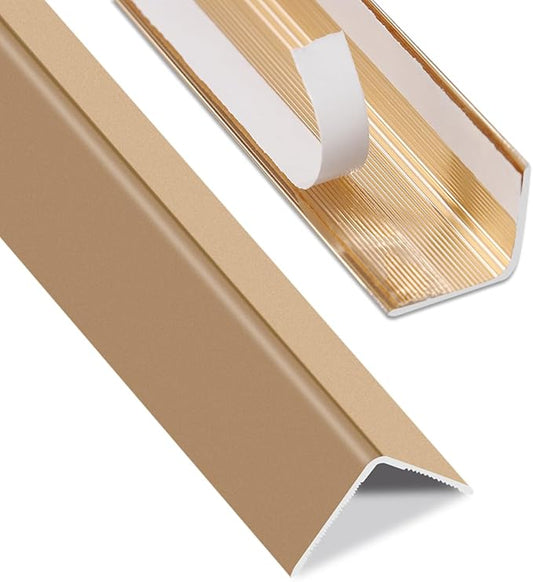 QDYMXUN Aluminum Self Adhesive Wall Corner Guards, Peel and Stick L-Shaped Metal Protector Strips for Door Frame, Furniture Edge and Home Protection (Matte Gold, 4pcs x 51.2''L x 0.8''W)