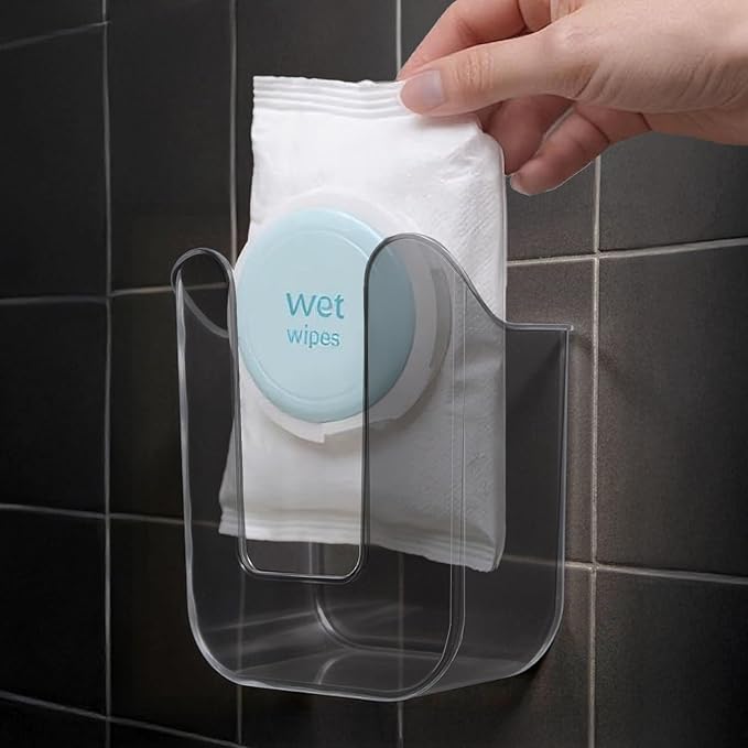 Flushable Wipes Dispenser Wall-Mounted Tissue Box Kitchen Wipes Storage Wipe Holder for Bathroom Bedroom Kitchen Toilet (Translucent Gray)