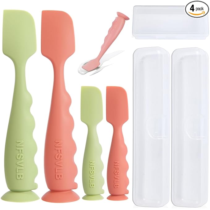 Diaper Cream Spatula with Case,2 Large 2 Mini Butt Paste Spatula with 3 Travel Case,Soft Baby Butt spatula Diaper Cream Applicator diaper Rash spatula Bum spatulas Brush (Red-Green)