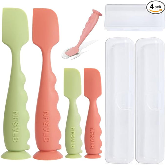 Diaper Cream Spatula with Case,2 Large 2 Mini Butt Paste Spatula with 3 Travel Case,Soft Baby Butt spatula Diaper Cream Applicator diaper Rash spatula Bum spatulas Brush (Red-Green)