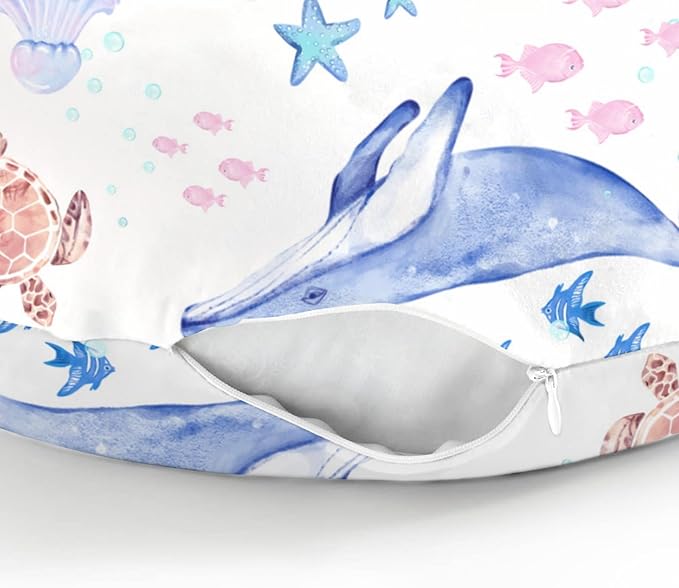 Colorful Ocean Animals Baby Nursing Pillow Covers for Boy Girl Whale Turtle Jellyfish Sea Horse Weeds Nursery Slipcovers for Breastfeeding Pillows Marine Life Soft Stretchy Cover for Newborn Infant