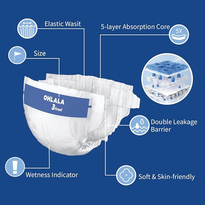 OHLALA Luxury Diapers Size 4 Skin-Friendly & Leakproof | Hypoallergenic | Fragrance-Free | Lightweight | 4 Pack 224counts | 22-37 lbs