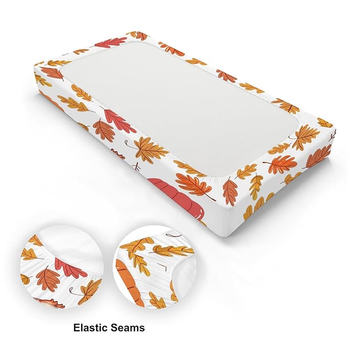 Cute Cartoon Thanksgiving Turkey Autumn Leaves Pattern Baby Changing Pad Cover, Unisex Fall Winter Holiday Nursery Diaper Changing Table Pad Mat Sheet for Boys Girls-16x32