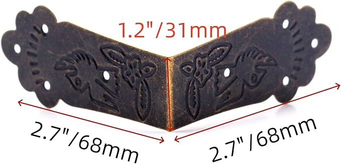 Mcredy 10 PCS Corner Guard Antique Decorative Box Corners 2.7x2.7x1.2 Retro Bronze Right Angle Bracket with Screws for Chair,Table,Door
