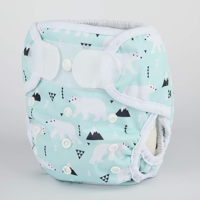 Baby Cloth Diaper Cover Nappy Hook and Loop Double Gusset 6.6lbs to 33lbs (Polar Bear)