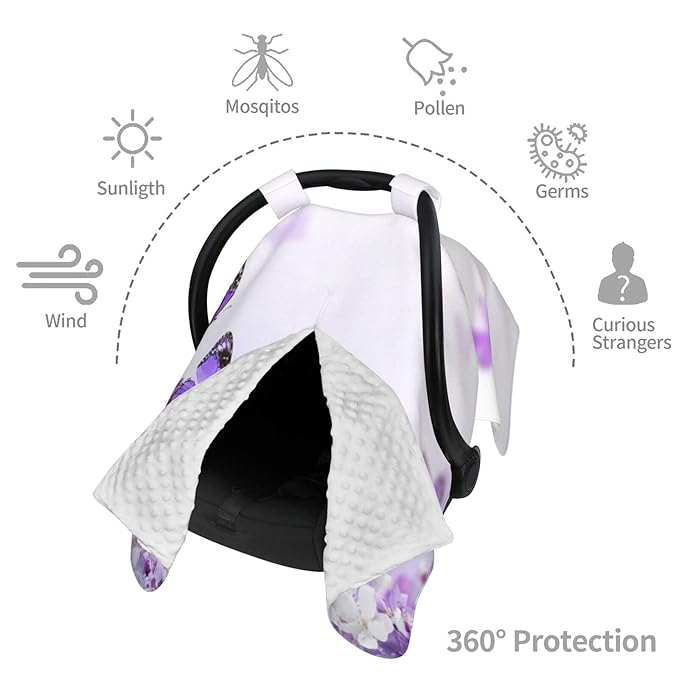 KiuLoam Blue Hydrangeas Flowers and Butterfly Baby Car Seat Canopy, Nursing Cover Breastfeeding Scarf, Stretchy Soft Breathable Infant Carseat Cover for Babies Boys Girls