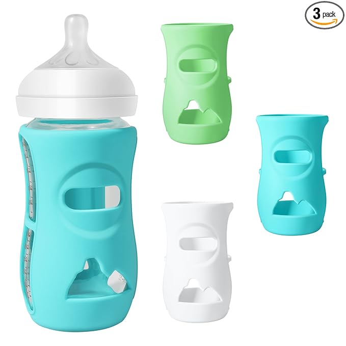 3 Pack Silicone Sleeves for Philips Avent Natural Glass Baby Bottles, Food Grade Silicone Anti Breakage Baby Bottles Holder, Compatible with Philips Avent Glass Natural Baby Bottle 8oz