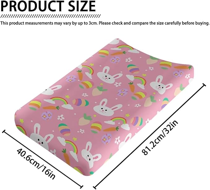 Rabbit Easter Baby Changing Pad Cover Stretchy Diaper Changing Cover Waterproof Breathable Universal Tray Table Mat Fit 32"x16" Contoured Pad