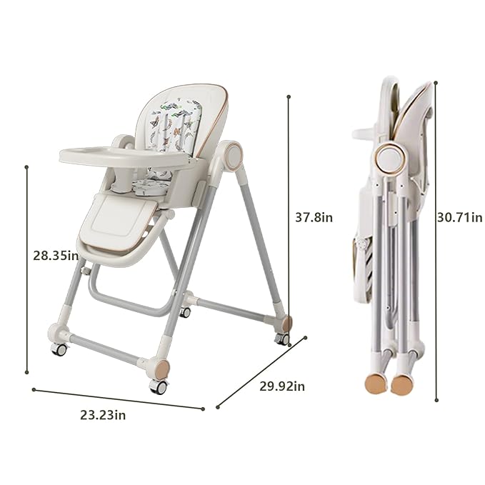 3-in-1 Foldable Baby High Chair with Locking Wheels – Adjustable Feeding Chair, Removable Tray, Detachable PU Cushion for Infants & Toddlers