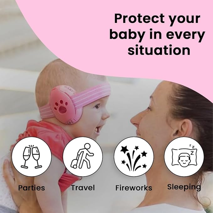 Baby Hearing Protection | Noise Canceling Headphones for Babies up to 18 months with Elastic Headband | Baby Travel Essentials | Infant Ear protection