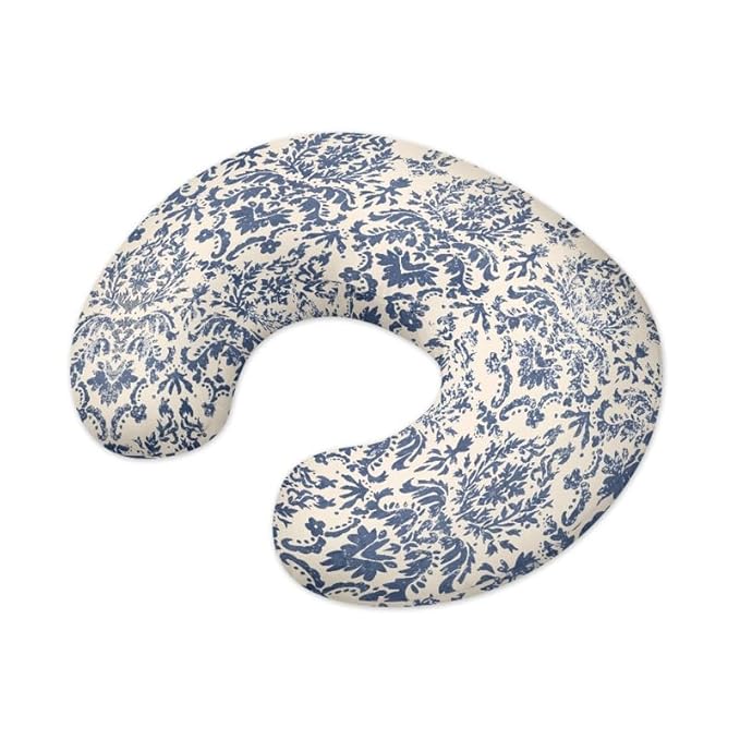 Blue Damask Floral Stretchy Nursing Pillow Covers Blue White Porcelain Floral Soft Snug Fits On Infant Nursing Pillow, Chinoiserie Pattern Newborn Feeding Pillow Case