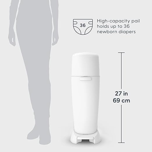 Diaper Genie Complete Diaper Pail (White) – Includes 1 Refill (Holds 270 Newborn Diapers) & 1 Carbon Filter