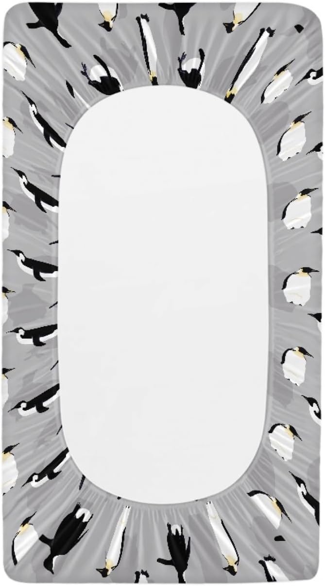 GOSTONG 32"x16" Diaper Changing Table Cover with Animal Penguin Pattern Baby Stretchy Changing Table Mat Cover Protectors with Elastic Bands