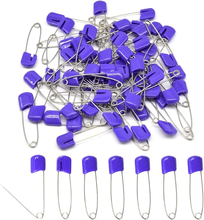 50 PCS Safety Pin 54mm/2.2in Baby Diaper Pins for Cloth Plastic Head Baby Pins for Diapers Stainless Steel Cloth Pins with Locking Closures Nappy Pin for Crafts（DT/Purple）