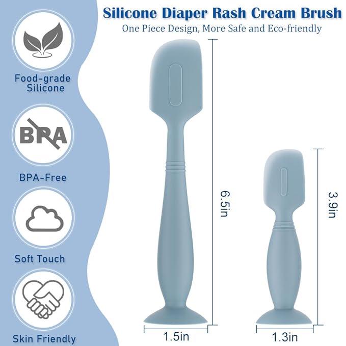Baby Diaper Cream Spatula,2 Pack Silicone Diaper Cream Applicator Baby Butt Paste Spatula Diaper Cream Brush for Newborn Baby, 1 x Large Size,1 x Small Size (Blue)