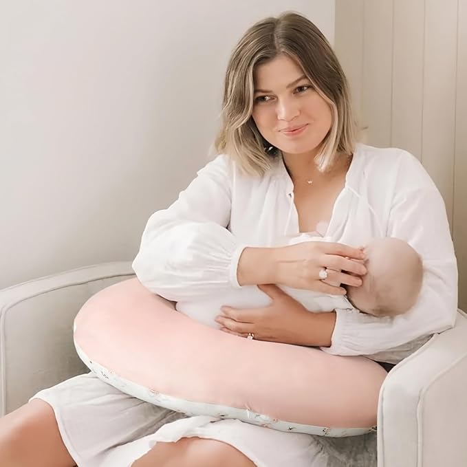 GRSSDER Reversible Nursing Pillow Cover, Ultra Soft Stretchy Minky Removable Nursing Covers Fitted for Breastfeeding Pillows Snug and Safe, Comfortable Slipcover for Girls, Stylish Pink Rose Flora