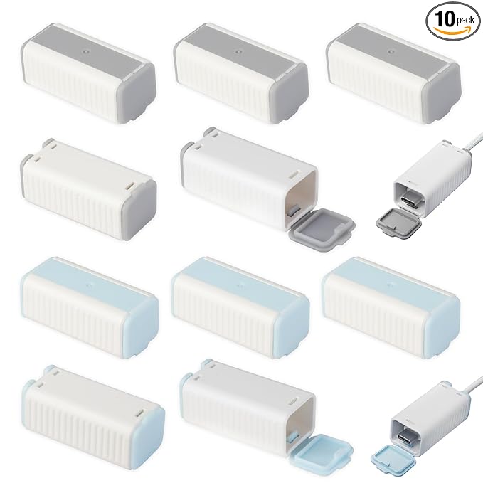 10 Pcs Foycow Child Proof USB Charger Protector - Charger Cover for Electrical Safety Baby Products, Baby Proof USB Charger Cords Covers for Pets and Toddlers- 10 Pcs - Grey & Blue