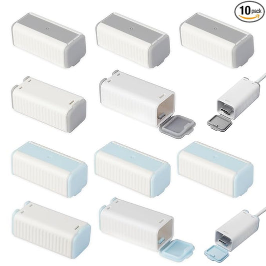 10 Pcs Foycow Child Proof USB Charger Protector - Charger Cover for Electrical Safety Baby Products, Baby Proof USB Charger Cords Covers for Pets and Toddlers- 10 Pcs - Grey & Blue
