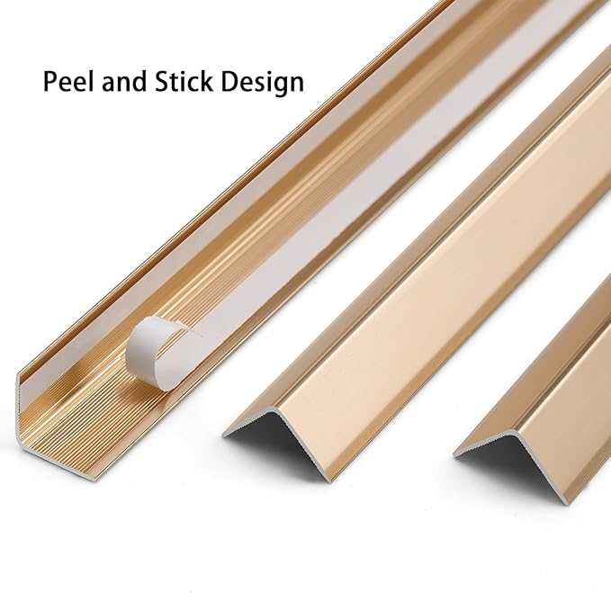 Gaahing Aluminum L Molding Corner Guards, Peel and Stick Trim for Wall Protection, Door Frame, Tile Edge (3Pcs x 4.26ft x 0.8in, Matte Gold)