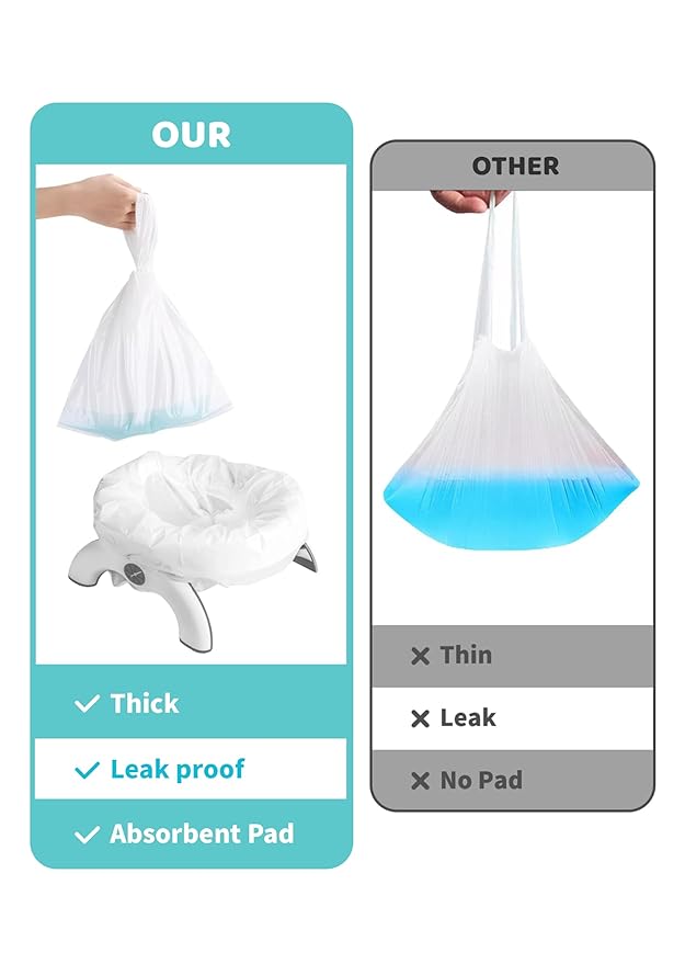 [30 Counts] Disposable Potty Liners with 200ml Super Absorbent Pads – Portable Toddler Toilet Liners for Travel Potty Seats, Leak-Proof Potty Training Bags Fit Most Potty Chairs