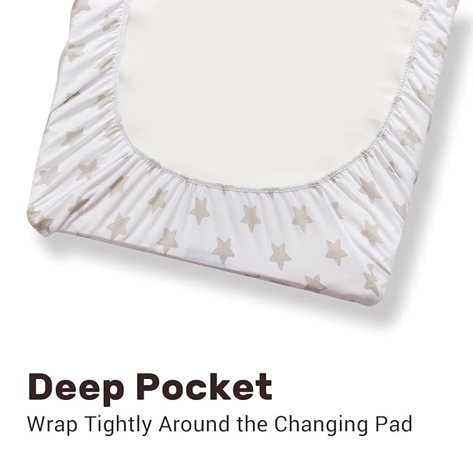 Pack of 2 Changing Pad Cover, 100% Cotton Breathable Changing Table Cover, Ultra Soft Diaper Changing Pad Covers Sheets for Newborns Infant Babies Girls Boys (Grey and Stars)